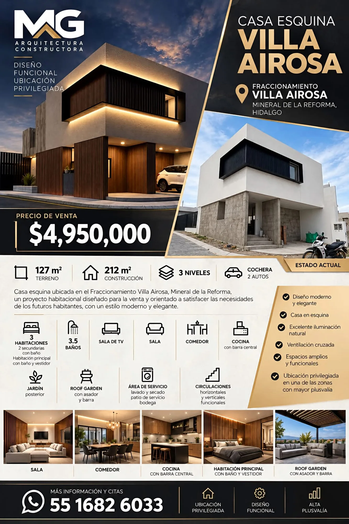 Ficha comercial de Casa Villa Airosa, con visualización arquitectónica y descripción de amenidades